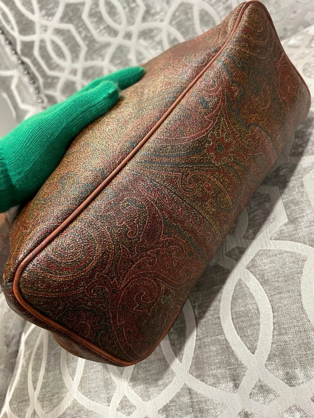 Etro Milano Paisley Satchel Leather Trim Top Handle Bag Italy - Picture 7 of 11